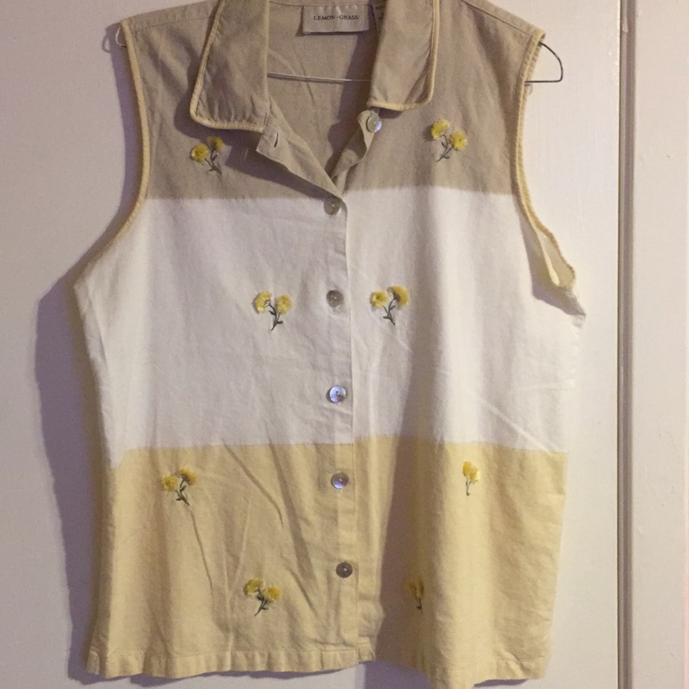 Blouse Lemon * Grass  Totally Darling in Patchwork Style  &  Abalone Buttons